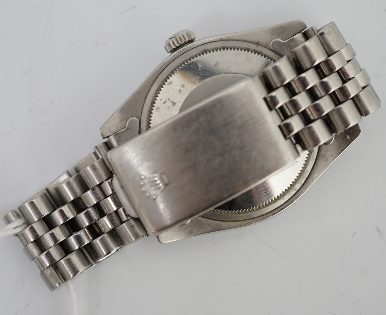 A gentleman's late 1970's/early 1980's stainless steel Rolex Oyster Perpetual Date wrist watch, on a stainless steel Rolex bracelet